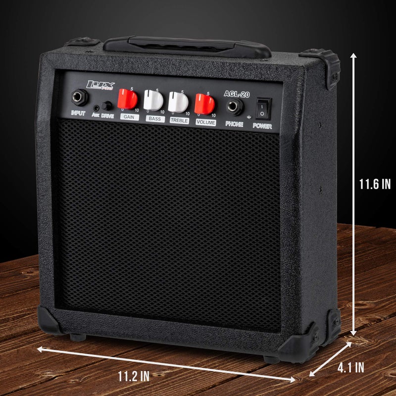 LyxPro Electric Guitar Amp 20 Watt Amplifier Built in Speaker Headphone Jack and Aux Input Includes Gain Bass Treble Volume and Grind - Black - Image 4